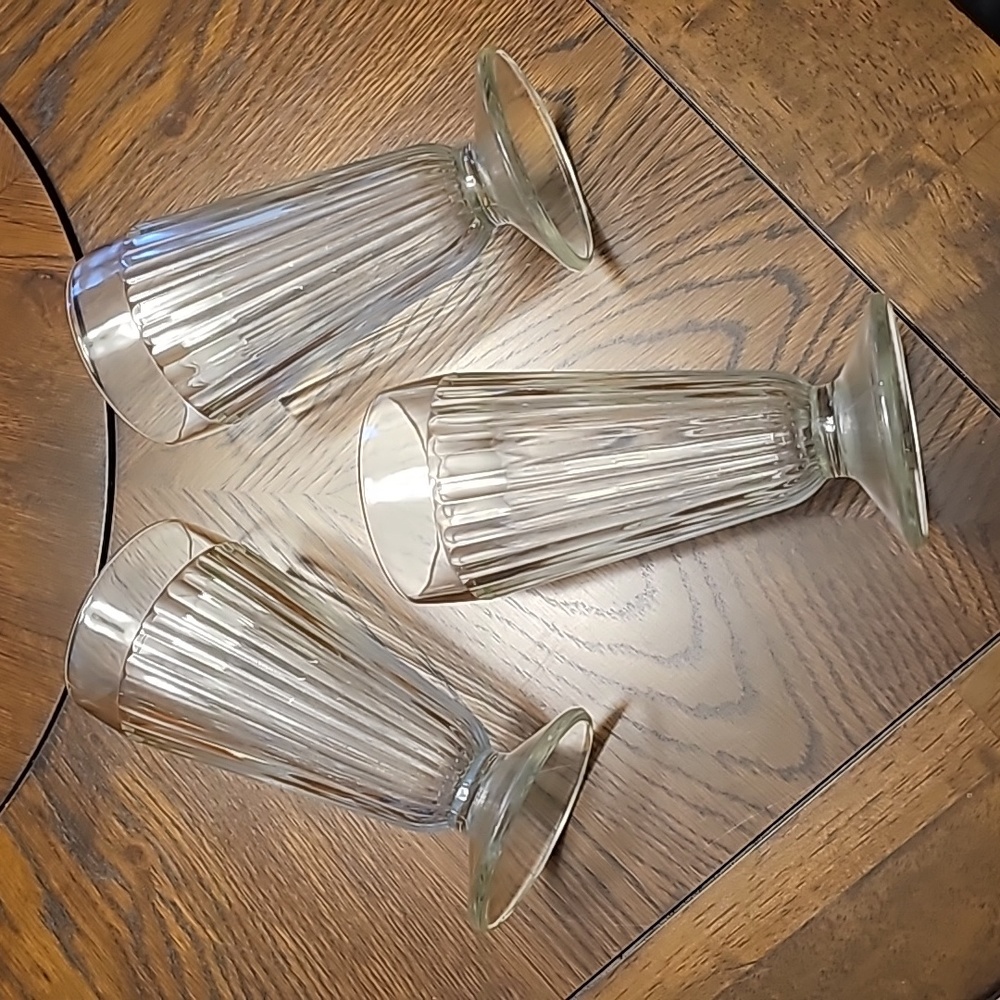 S/3 Vintage Ice Cream Sundae Soda Fountain Clear Glass Ribbed Glasses
